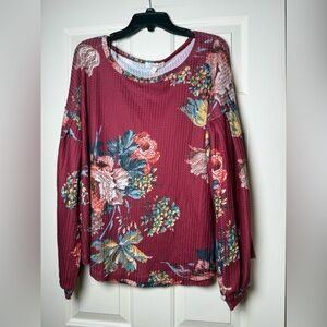 Umgee Wine Floral Knit Top